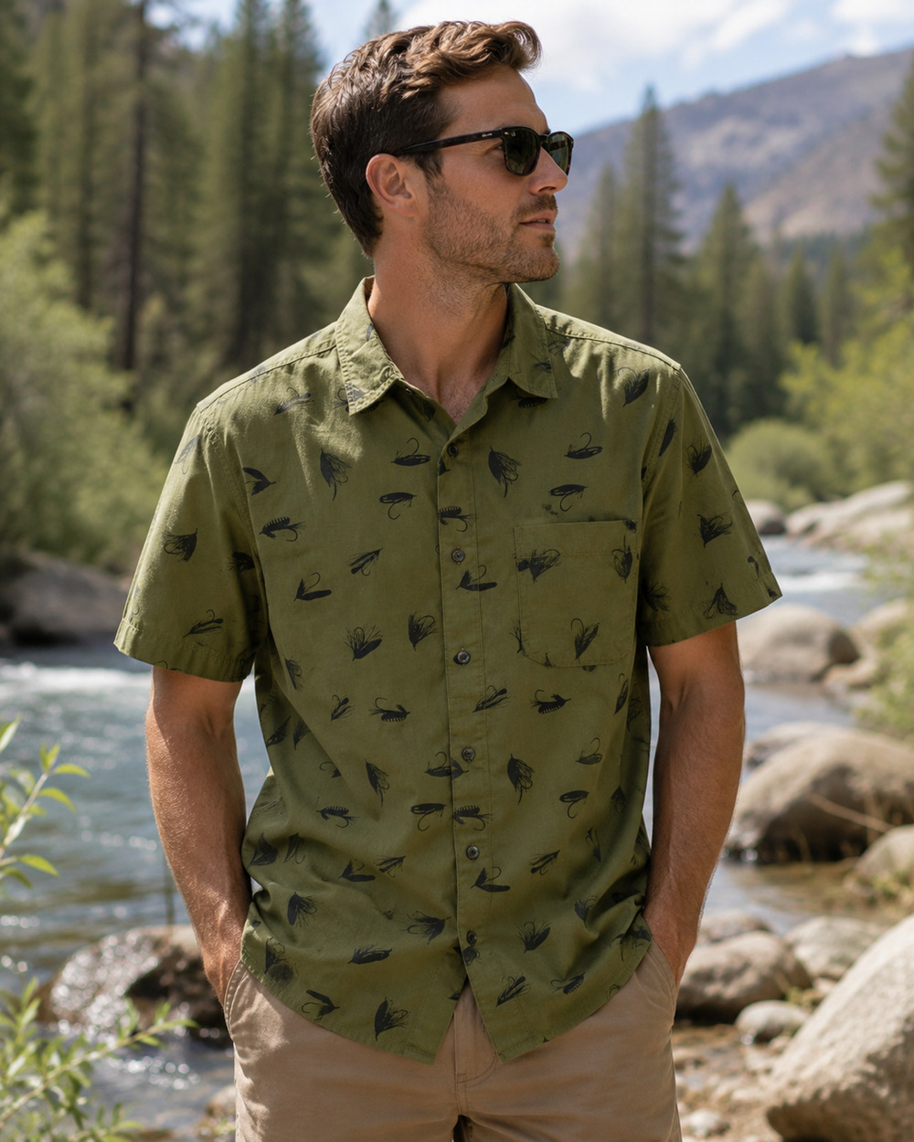 The North Face Button Up Shirt Mens L Cotton Fishing Lures All Over Print‎